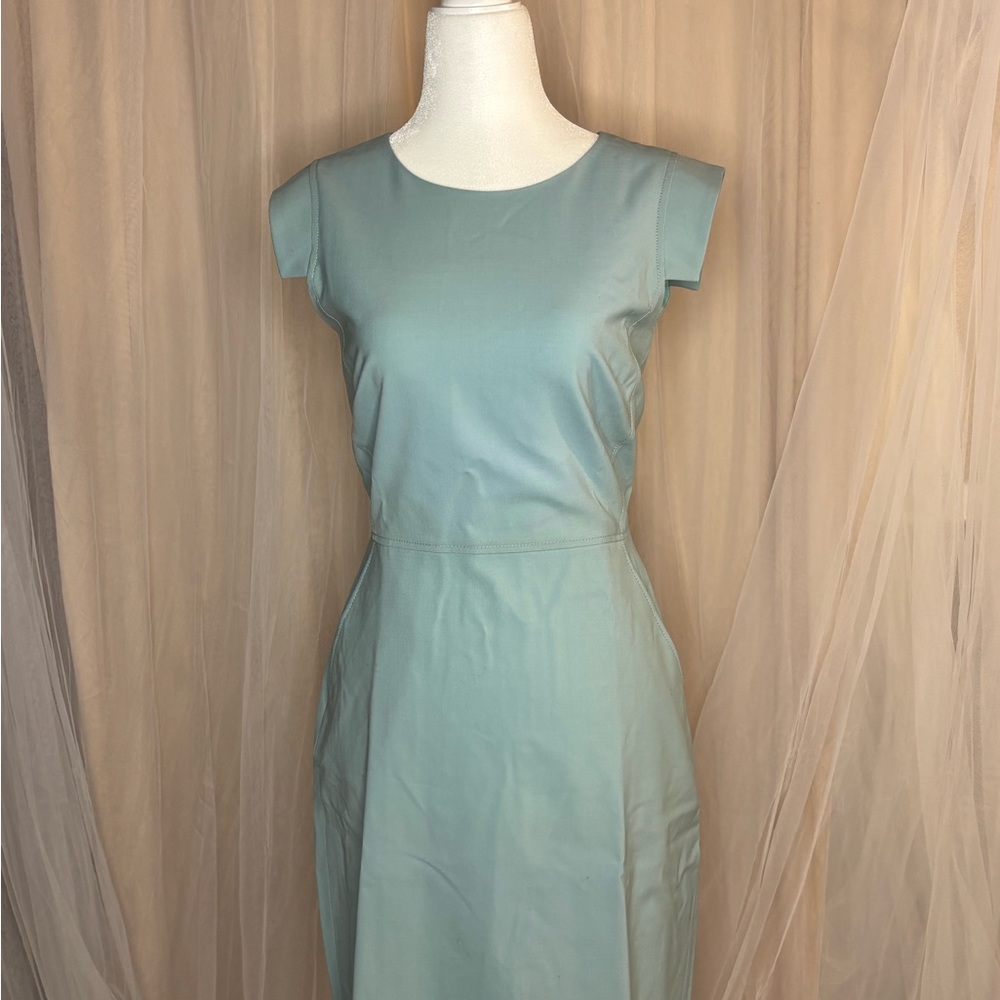 J. Crew Green Sheath Mini Dress Cap Sleeve Crew Neck